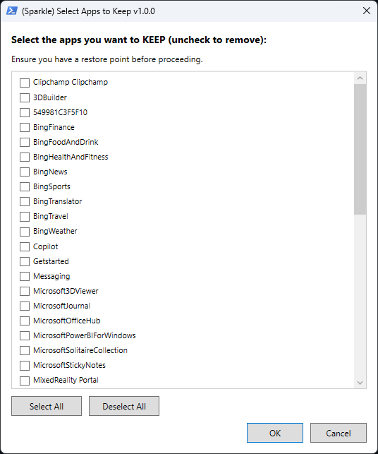 Sparkle Debloat Tool